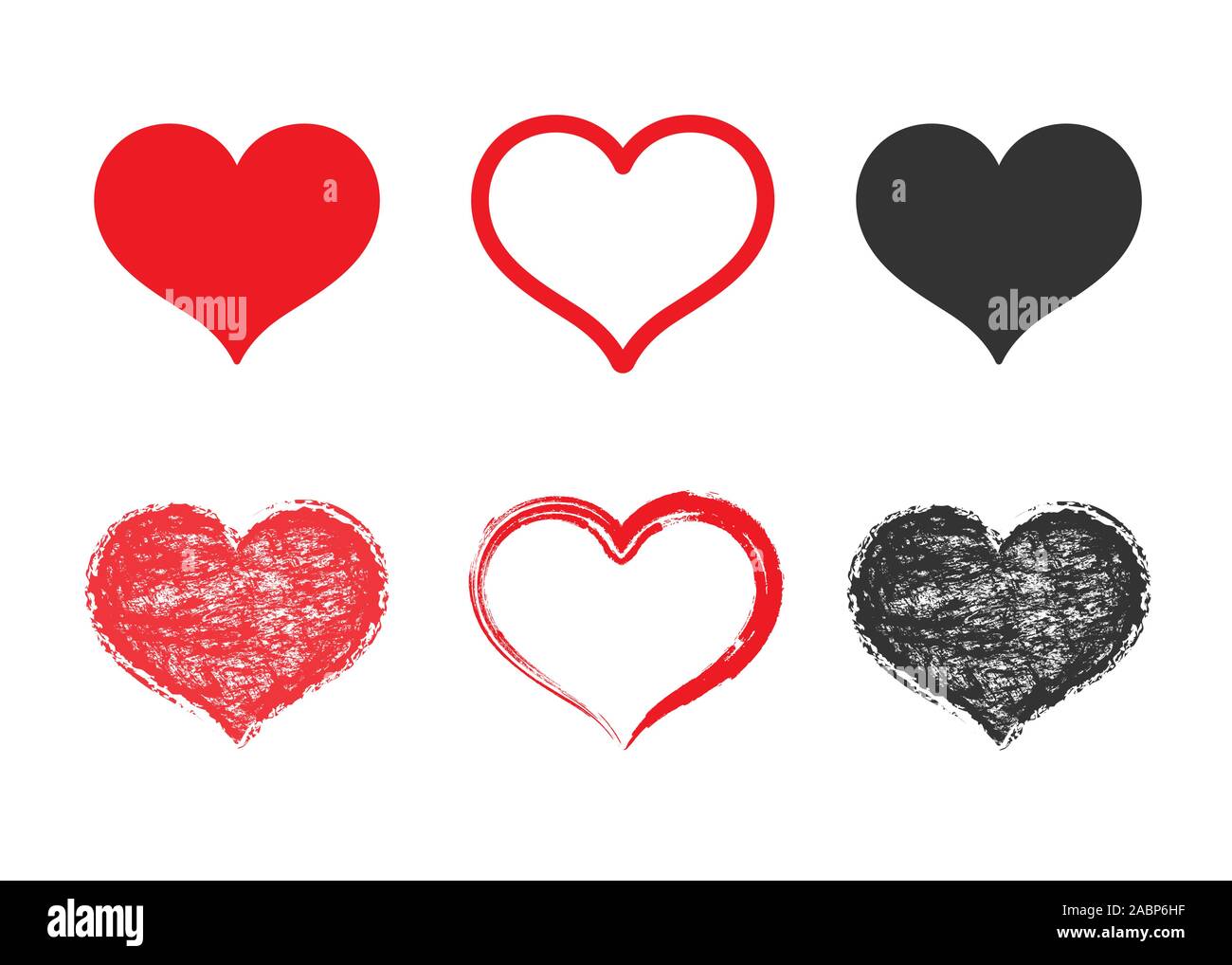 Set of grunge hearts. Hand drawn textured heart shapes for valentines ...
