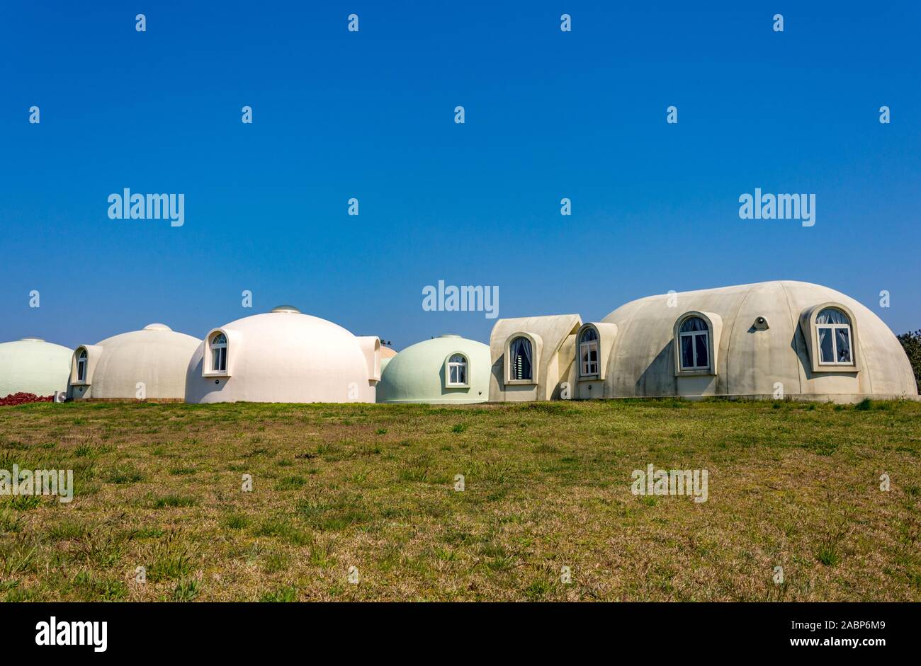 Dome houses, Kaga, Ishikawa Prefecture, Japan, assembled from prefabricated components. Stock Photo