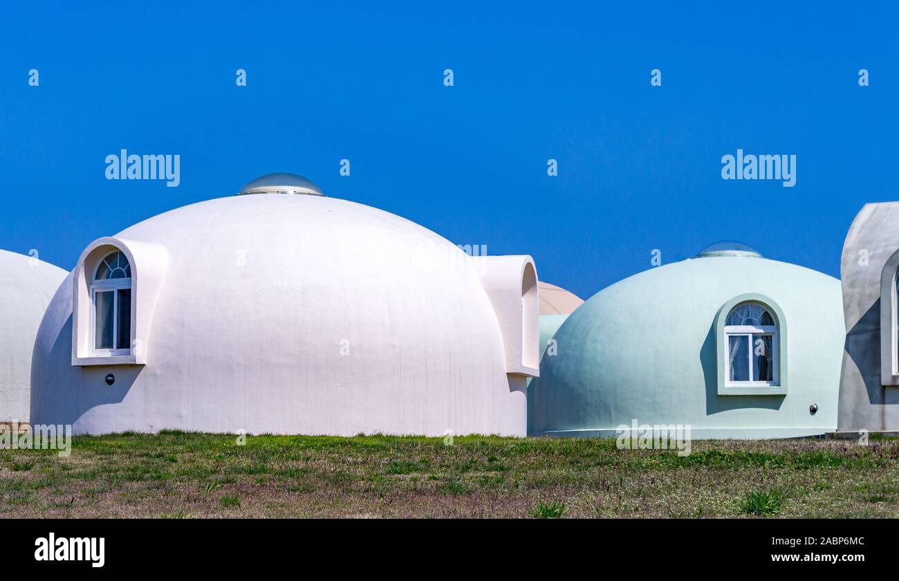 Dome houses, Kaga, Ishikawa Prefecture, Japan, assembled from prefabricated components. Stock Photo
