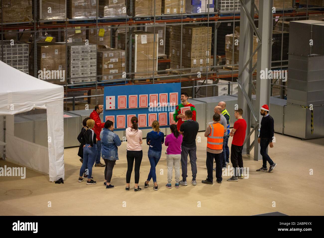 Picture dated November 27th shows staff relaxing during a break as they prepare for Black Friday at the Amazon  Peterborough fulfilment centre.    Amazon is expecting this to be the busiest Christmas on record as their week of Black Friday sales culminates tomorrow (Fri). Staff at its fulfilment centres in the UK are working around the clock to fulfil millions of orders after the online shopping centre slashed prices on thousands of must-have products. Amazon has been offering Black Friday deals since last Friday, with thousands of ÒDeals of the DayÓ and ÒLightning DealsÓ available with produc Stock Photo