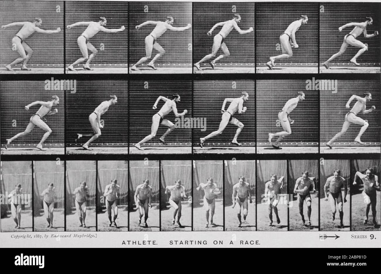 EADWEARD MUYBRIDGE (1830-1904) Anglo-American photographer. Photos of an athlete from 1887. Stock Photo