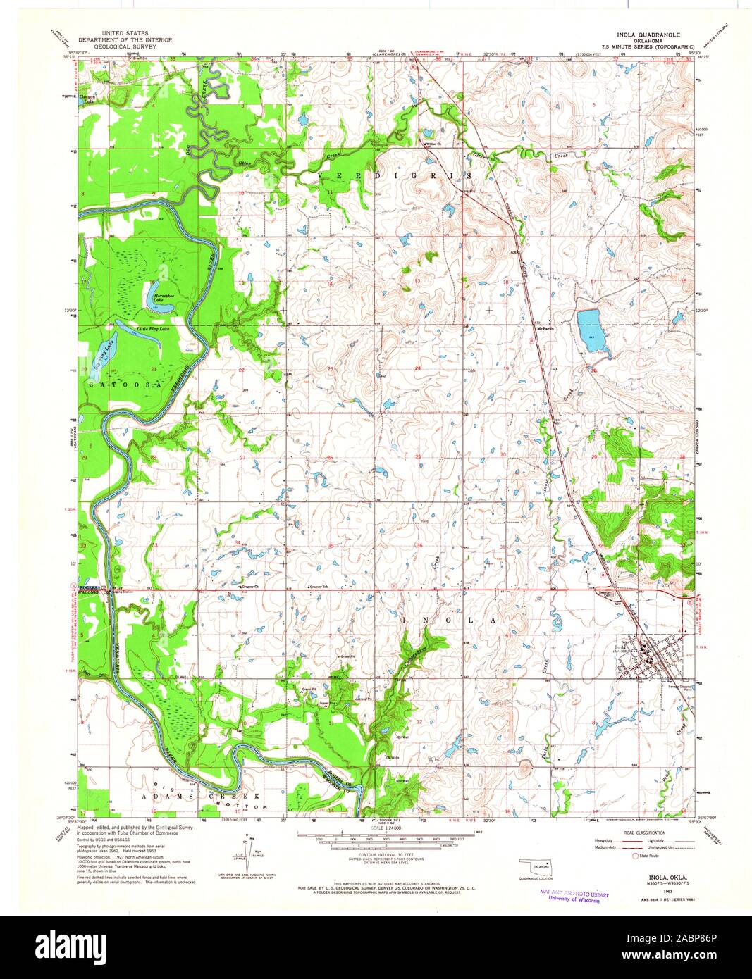 USGS TOPO Map Oklahoma OK Inola 706107 1963 24000 Restoration Stock