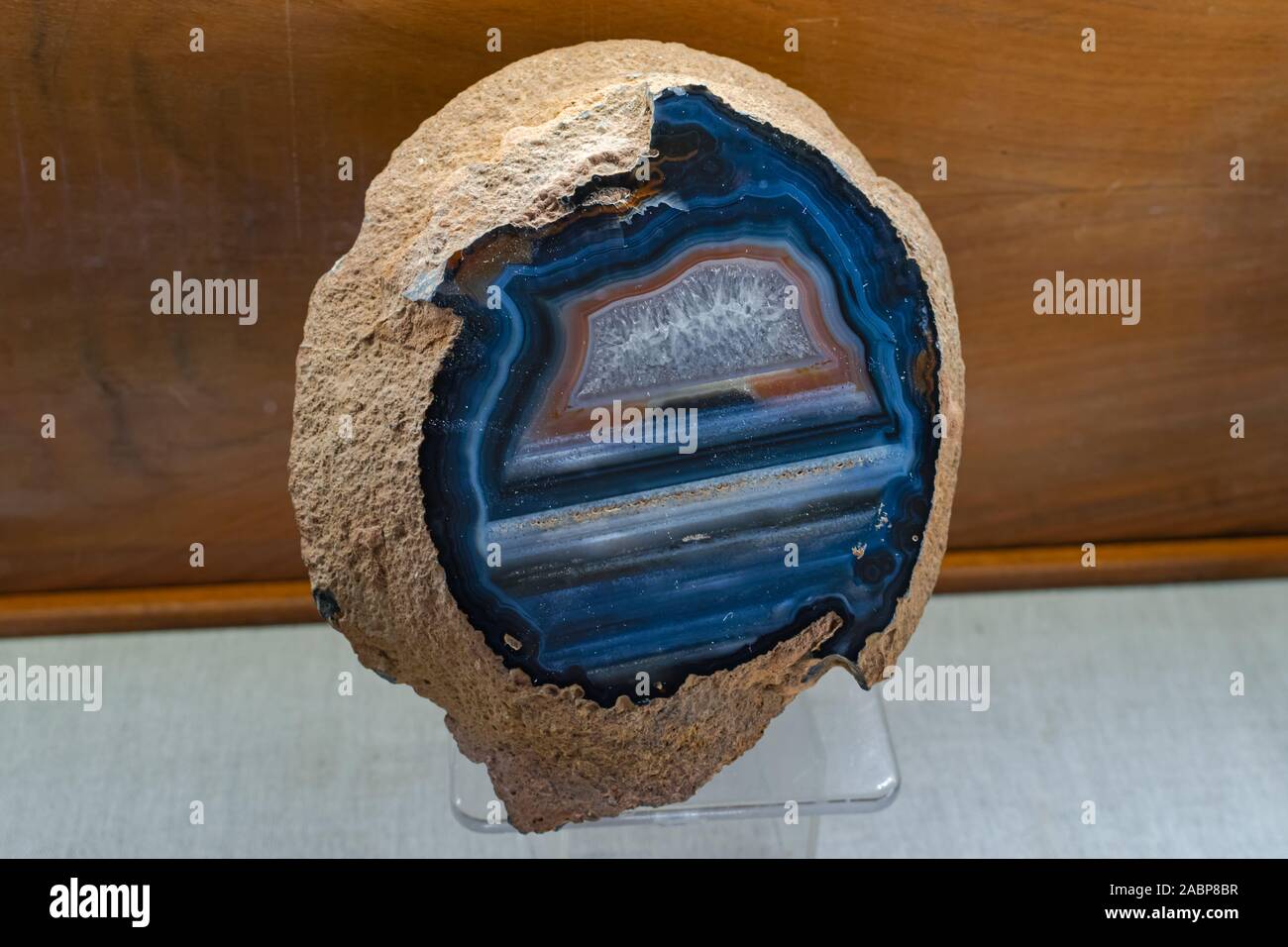 Agate geode, volcanic rock, cross-section Stock Photo