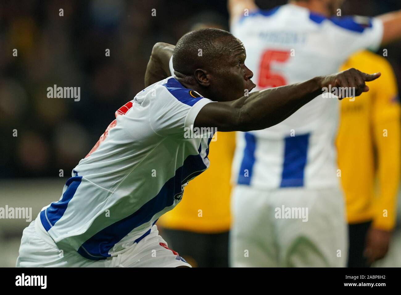 Berne, Switzerland. 28th Nov, 2019. Vincent Aboubakar of FC Porto  celebrates scoring his brace during the Europa League Group G Stage  football match between BSC Young Boys and FC Porto at Stade