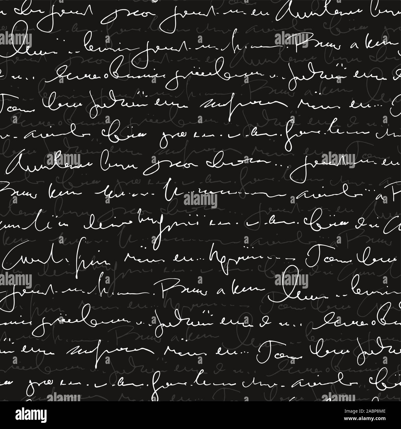 Handwritten abstract text seamless pattern, vector monochrome script ...