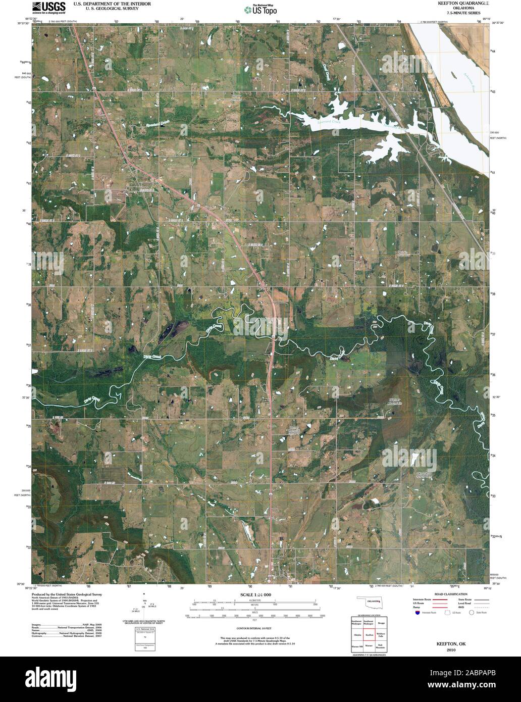 USGS TOPO Map Oklahoma OK Keefton 20100114 TM Restoration Stock Photo