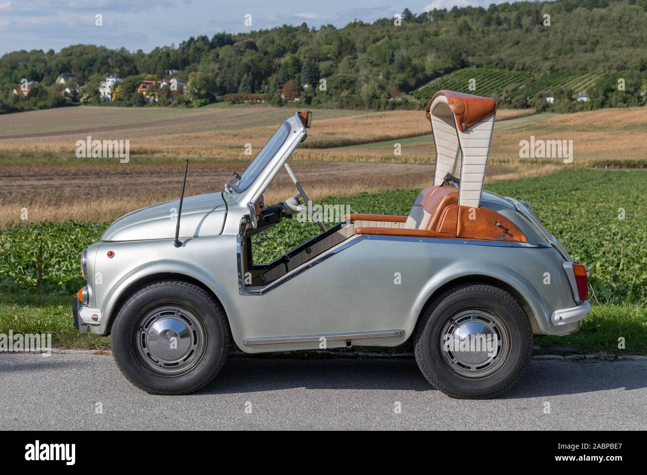Oldtimer Puch 500D, modified Sacher, year of construction 1974, 2 cylinders, capacity 493 ccm, PS 16, 110 km/h, side view left, Austria Stock Photo