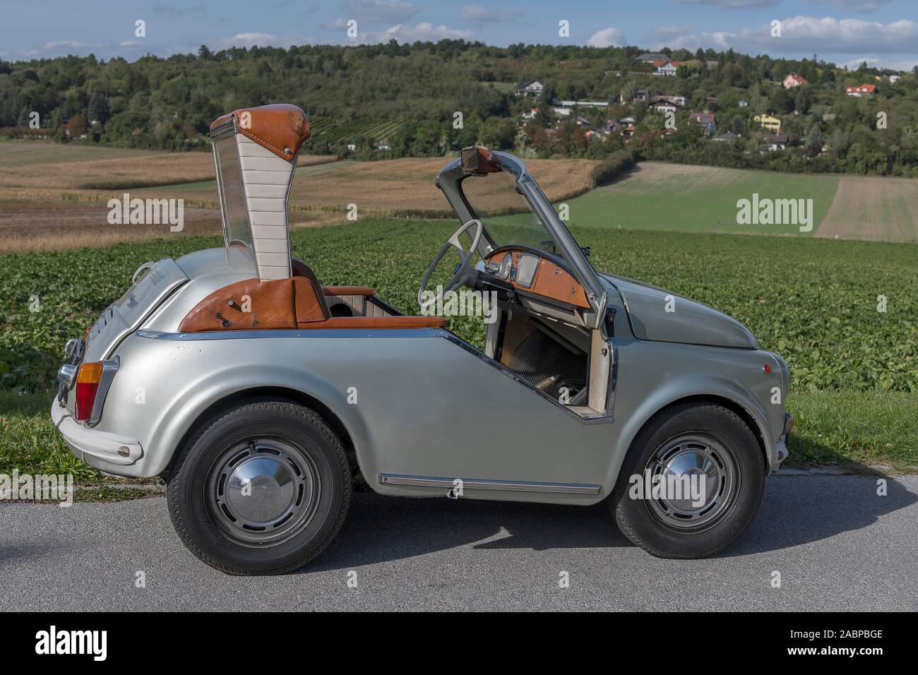 Oldtimer Puch 500D, modified Sacher, year of construction 1974, 2 cylinders, capacity 493 ccm, PS 16, 110 km/h, side view right, Austria Stock Photo