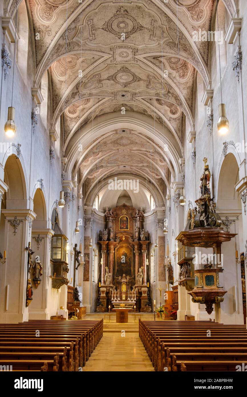 Interior view Niedermunster Church, Regensburg, Upper Palatinate, Bavaria, Germany Stock Photo