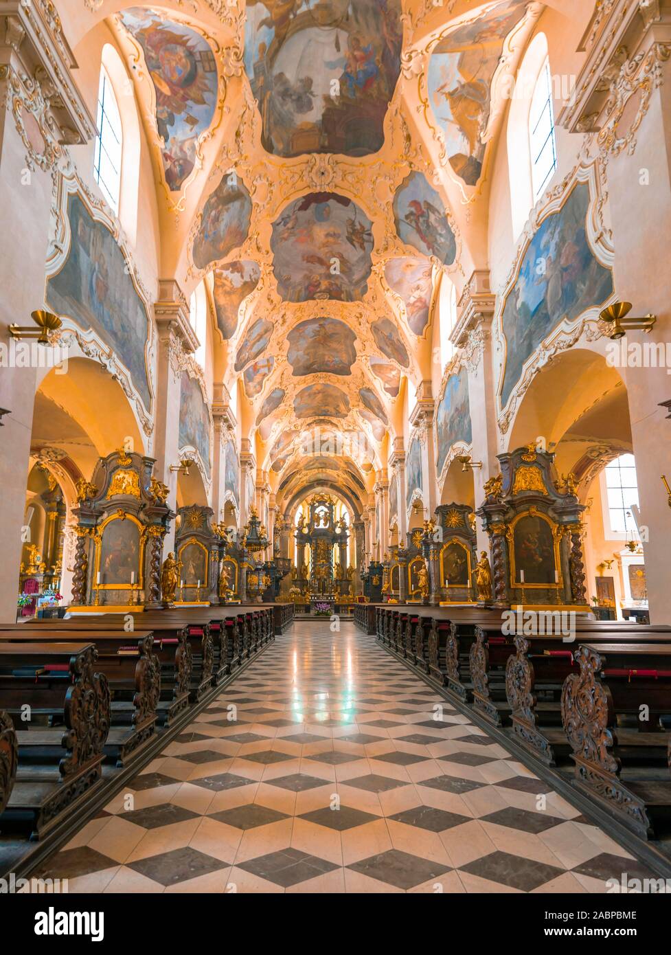 Church nave, monastery church of the Assumption of the Virgin Mary, Bazilika Nanebevzeti Panny Marie na Strahove, interior view, monastery Strahov Stock Photo