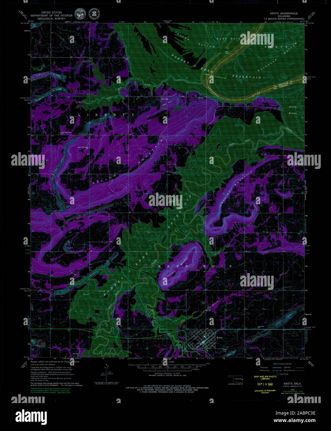 USGS TOPO Map Oklahoma OK Keota 706145 1967 24000 Inverted Restoration