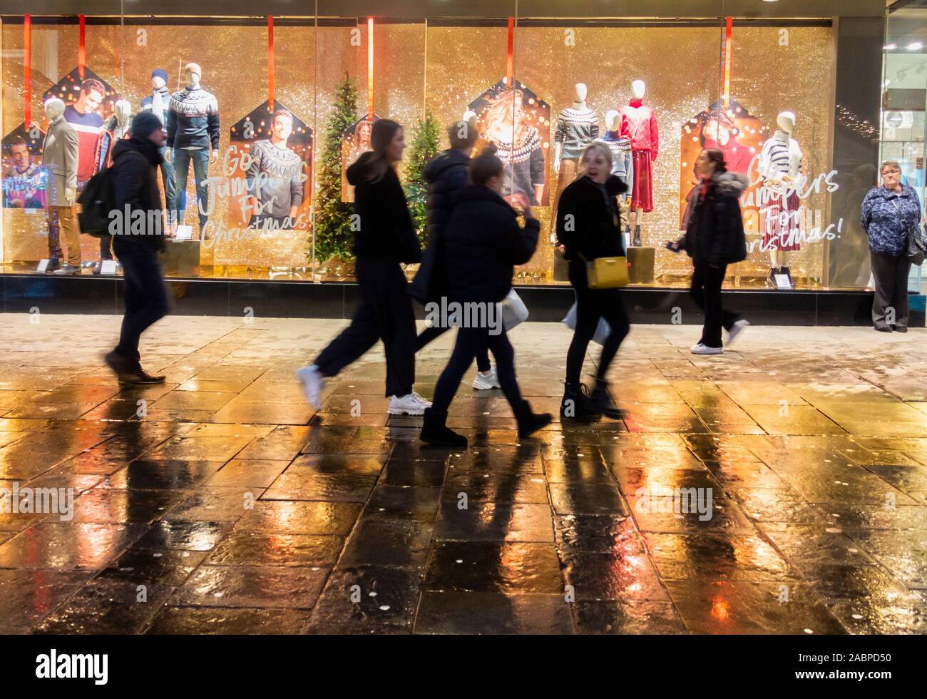 Christmas shoppers outside Marks & Spencer store on Northumberland street, Newcastle upon Tyne,  England. UK. Stock Photo