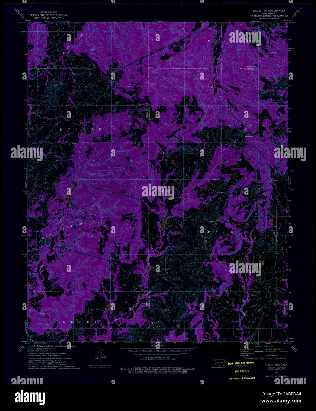 USGS TOPO Map Oklahoma OK Kiefer SW 706159 1973 24000 Inverted