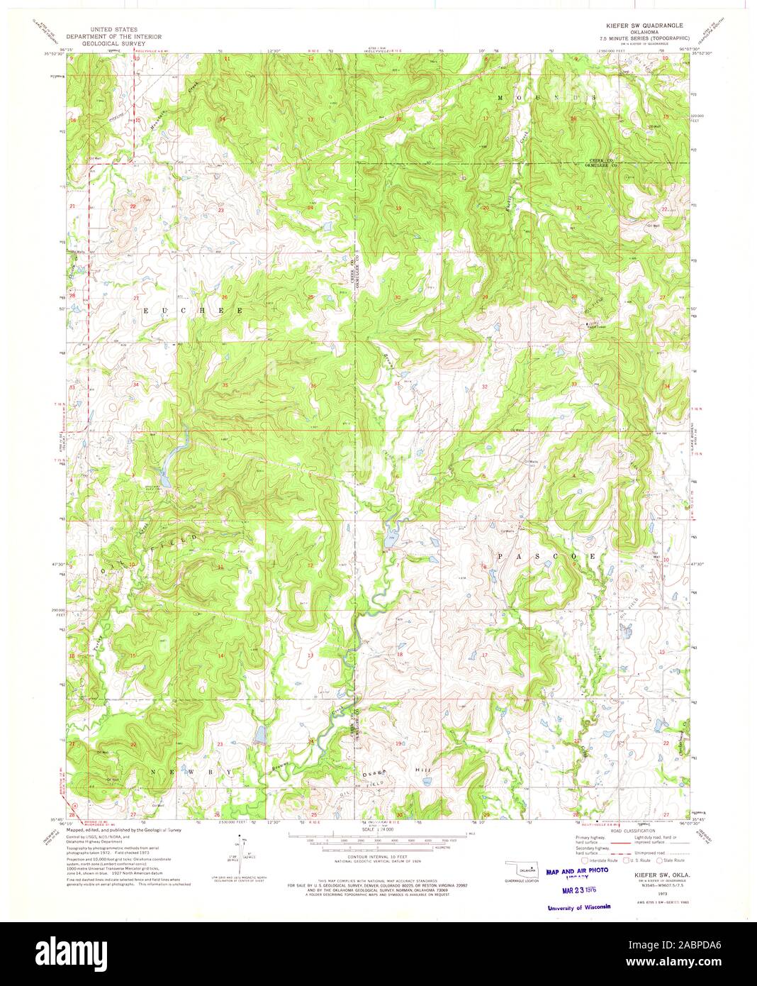 USGS TOPO Map Oklahoma OK Kiefer SW 706159 1973 24000 Restoration Stock