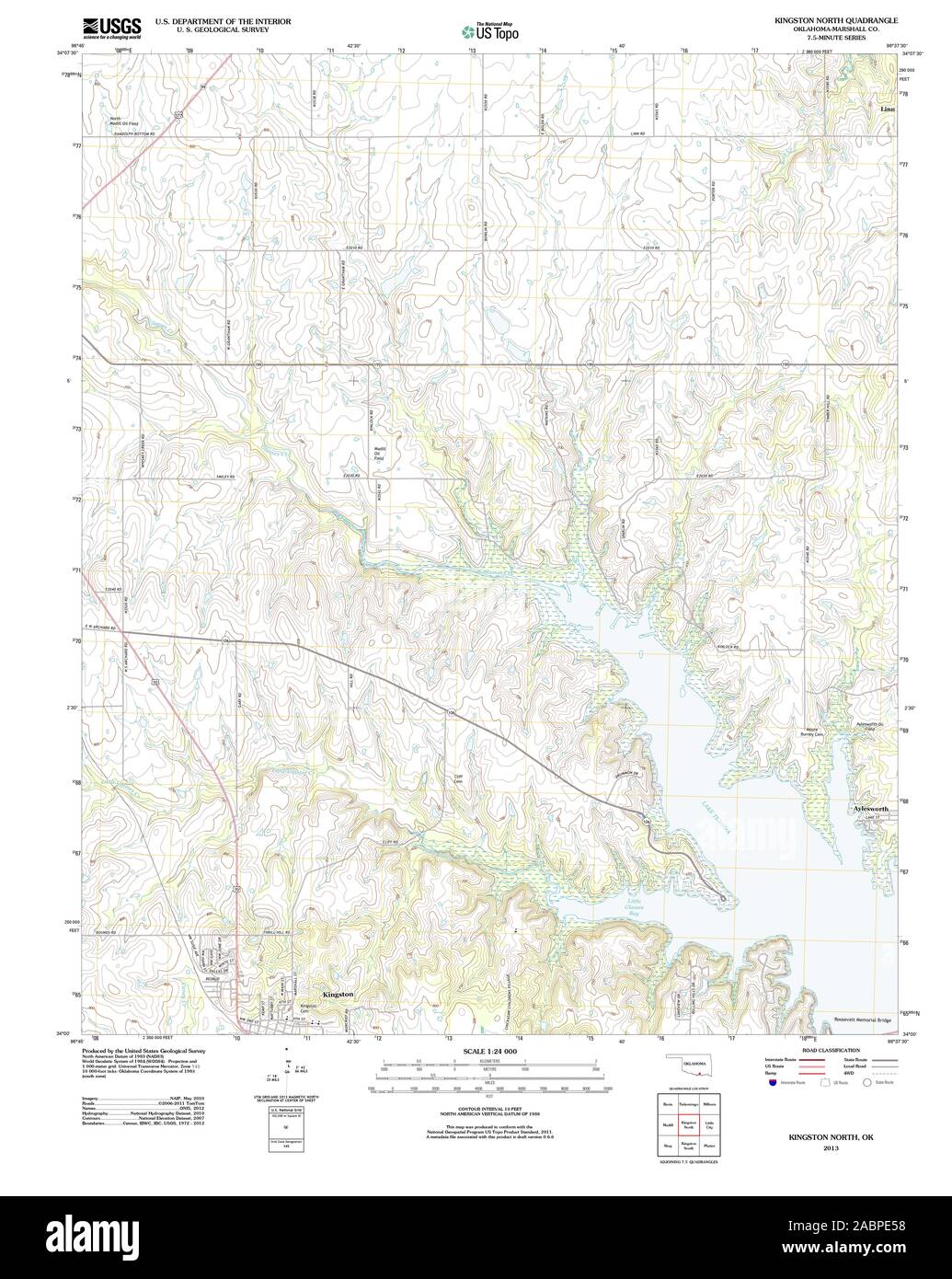 Usgs Topo Map Oklahoma Ok Kingston North 20130222 Tm Restoration 2ABPE58 