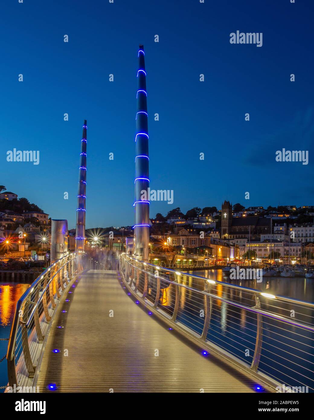 Modern bridge across Torquay harbour on the English Riviera Stock Photo