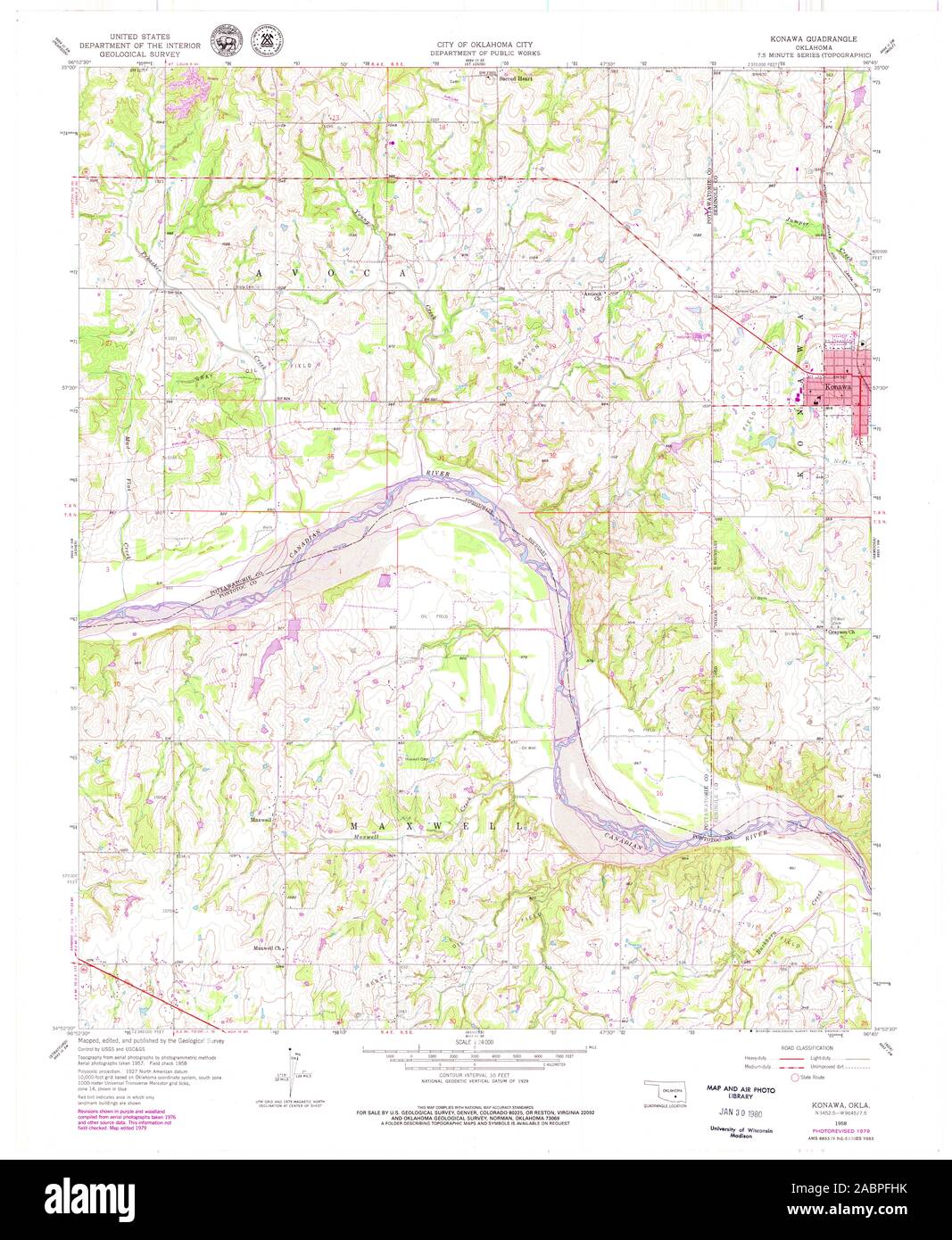 USGS TOPO Map Oklahoma OK Konawa 706175 1958 24000 Restoration Stock