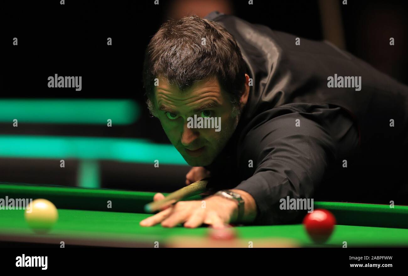 Ronnie O'Sullivan in action against Ross Bulman during day three of the Betway UK Championship at the York Barbican. Stock Photo