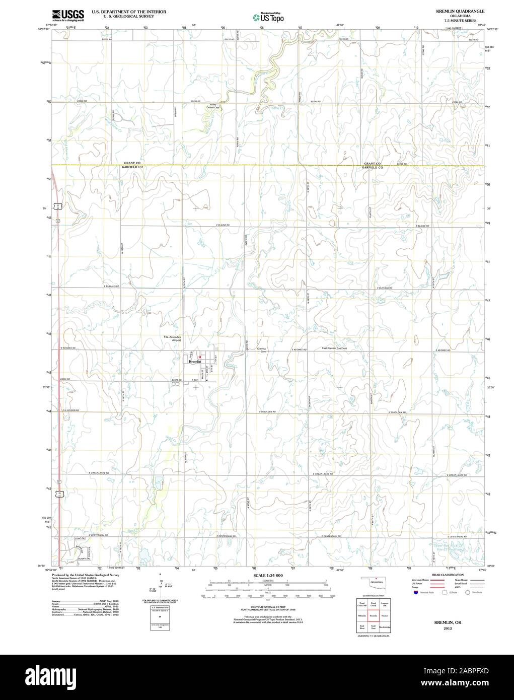 USGS TOPO Map Oklahoma OK Kremlin 20121113 TM Restoration Stock Photo