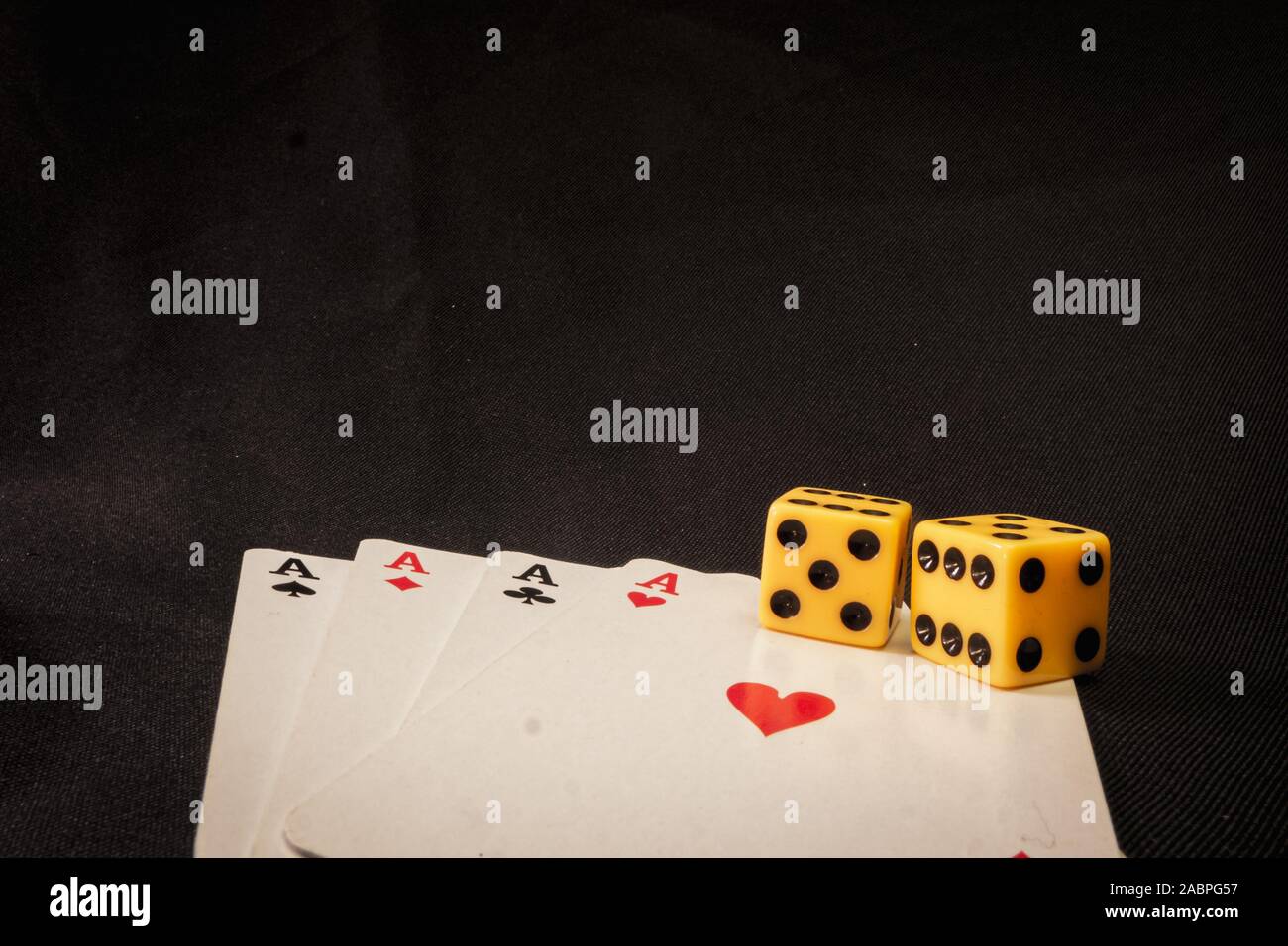 playing cards and dice on black background Stock Photo Alamy