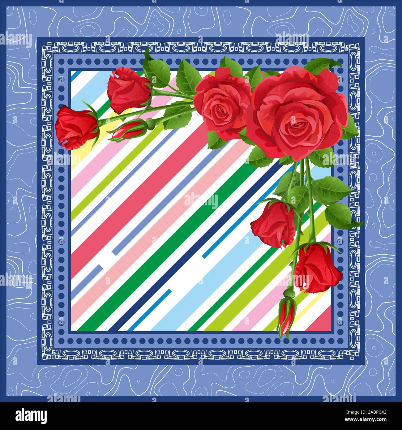 Colorful rose flowers background, Shawl, bandanna, scarf, kerchief digital print, Fabric design. Woman fashion. Ornamental . - Vector Stock Vector