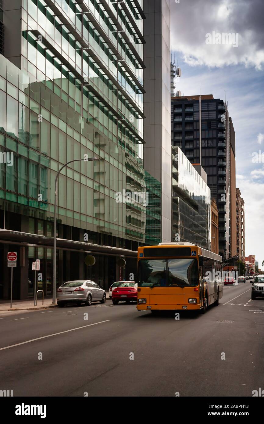 Adelaide city bus traveling on Waymouth Street Stock Photo