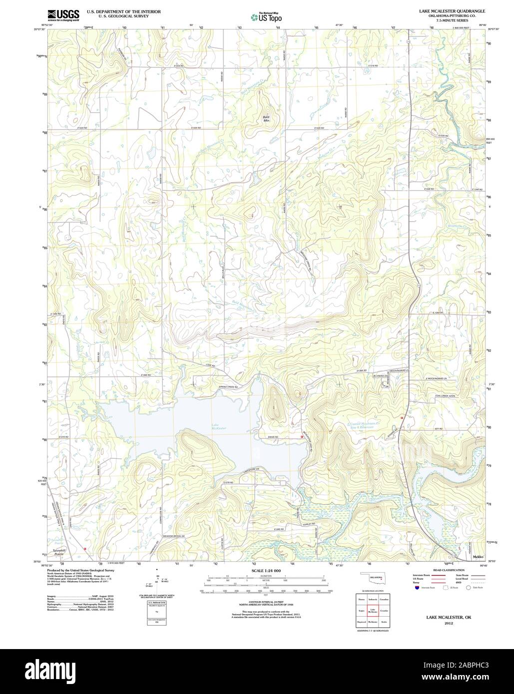 USGS TOPO Map Oklahoma OK Lake McAlester 20121108 TM Restoration Stock Photo