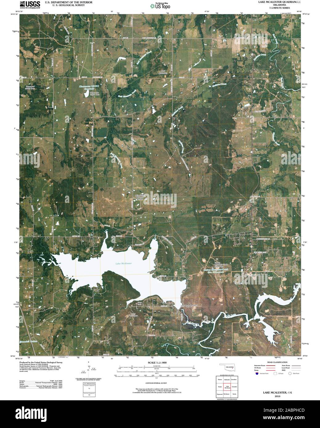 USGS TOPO Map Oklahoma OK Lake McAlester 20100114 TM Restoration Stock Photo