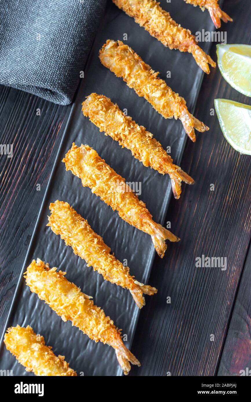 Shrimp tempura on the dark plate Stock Photo Alamy