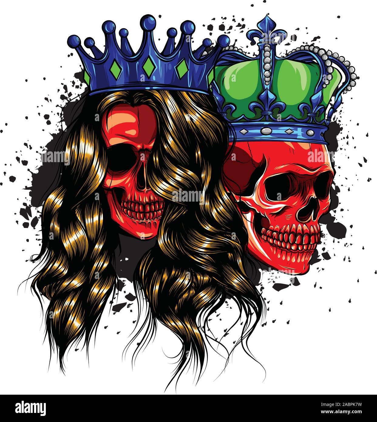 Skull King and Queen vector. Love skull couple. illustration Stock Vector