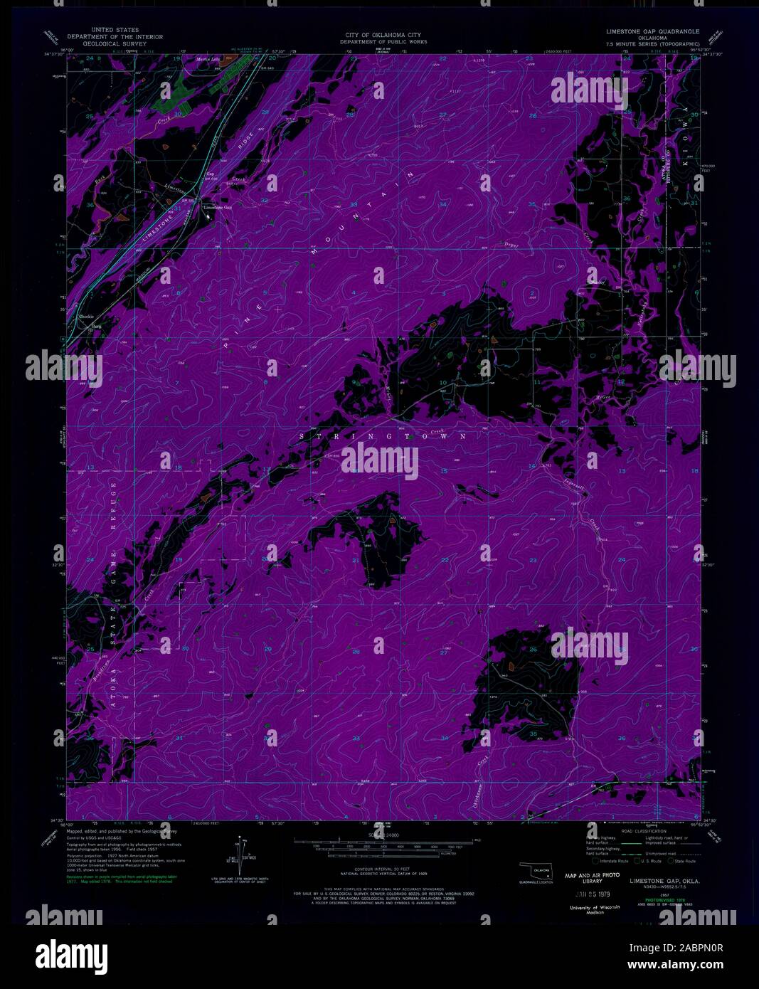 USGS TOPO Map Oklahoma OK Limestone Gap 706253 1957 24000 Inverted ...