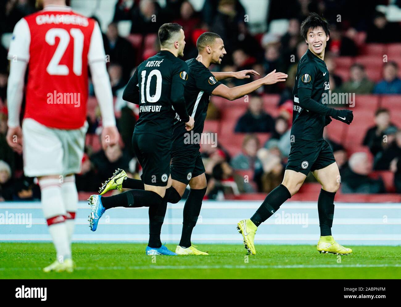 London Uk 28th Nov 2019 Soccer Europa League Group Stage Group F 5th Matchday Fc Arsenal Eintracht Frankfurt In The Emirates Stadium Daichi Kamada R L Of Frankfurt Cheers His Goal To