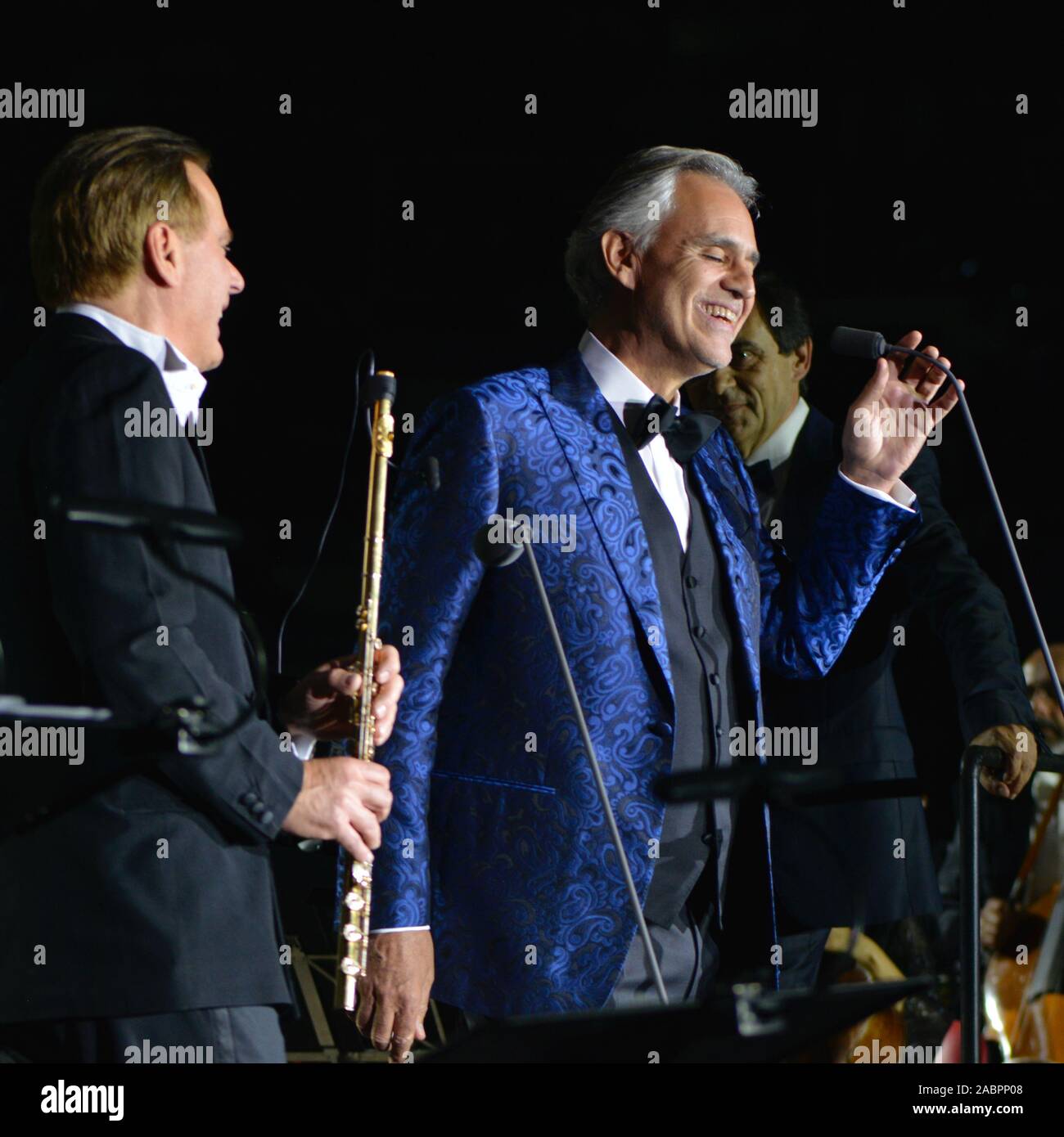 The flutist Andrea Griminelli and the singer Andrea Bocelli at the