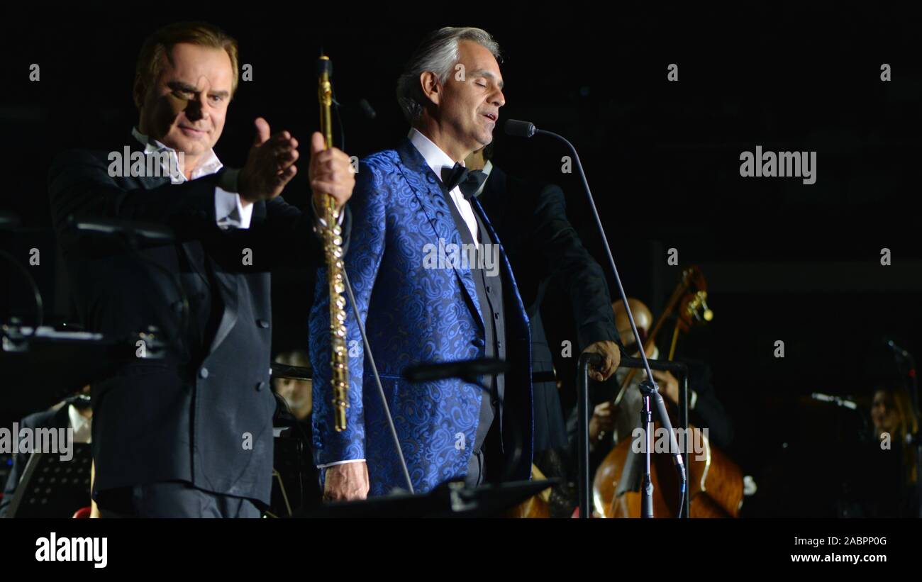 The flutist Andrea Griminelli and the singer Andrea Bocelli at the