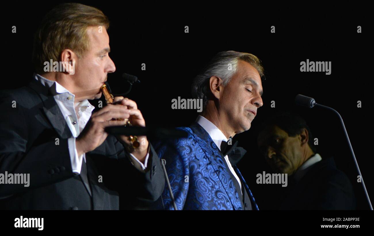 The flutist Andrea Griminelli and the singer Andrea Bocelli at the