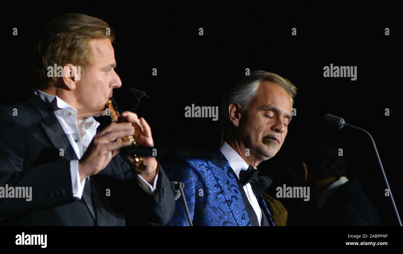 The flutist Andrea Griminelli and the singer Andrea Bocelli at the