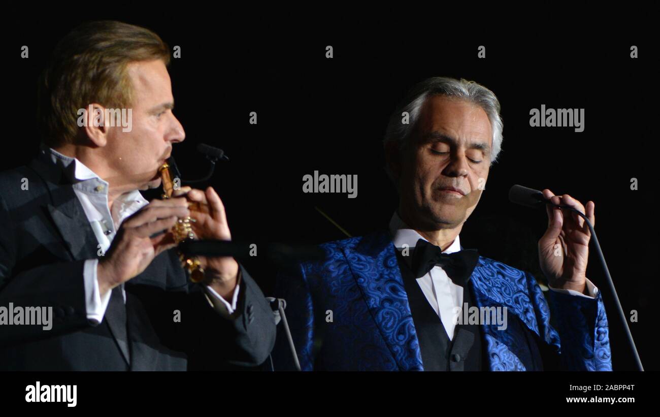 The flutist Andrea Griminelli and the singer Andrea Bocelli at the