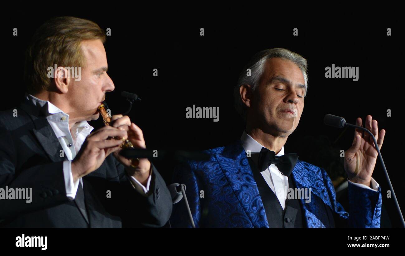 The flutist Andrea Griminelli and the singer Andrea Bocelli at the