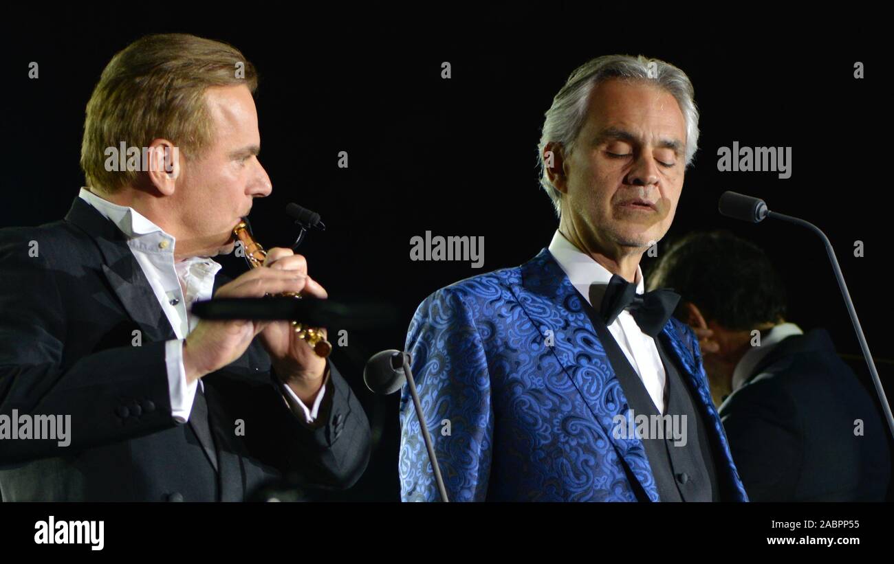 The flutist Andrea Griminelli and the singer Andrea Bocelli at the