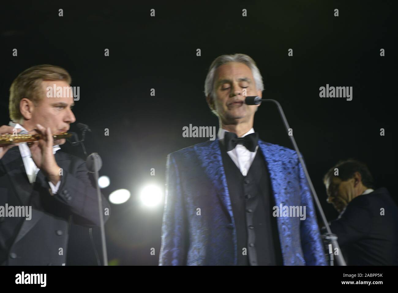 The flutist Andrea Griminelli and the singer Andrea Bocelli at the