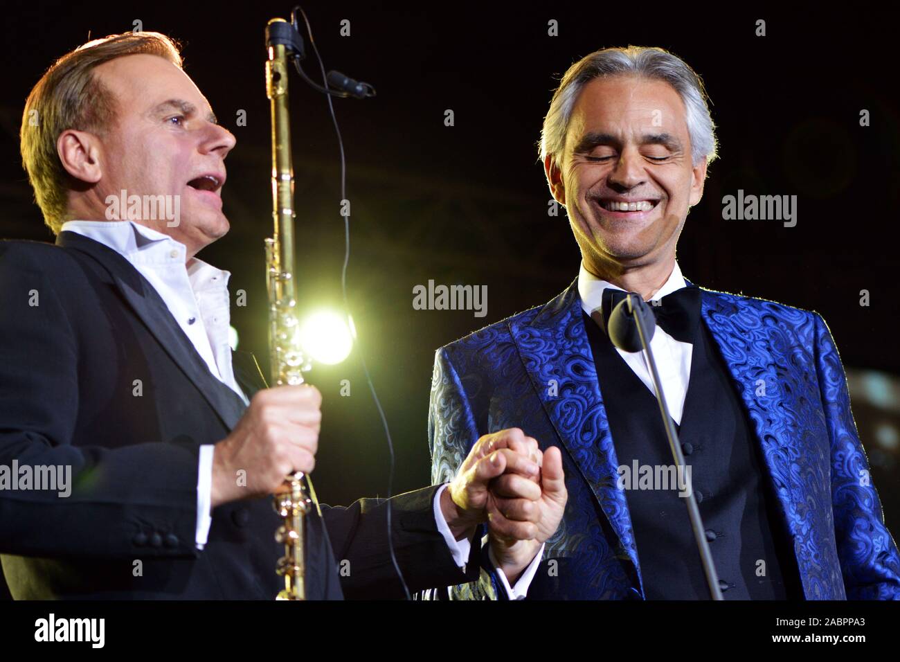 The flutist Andrea Griminelli and the singer Andrea Bocelli at the
