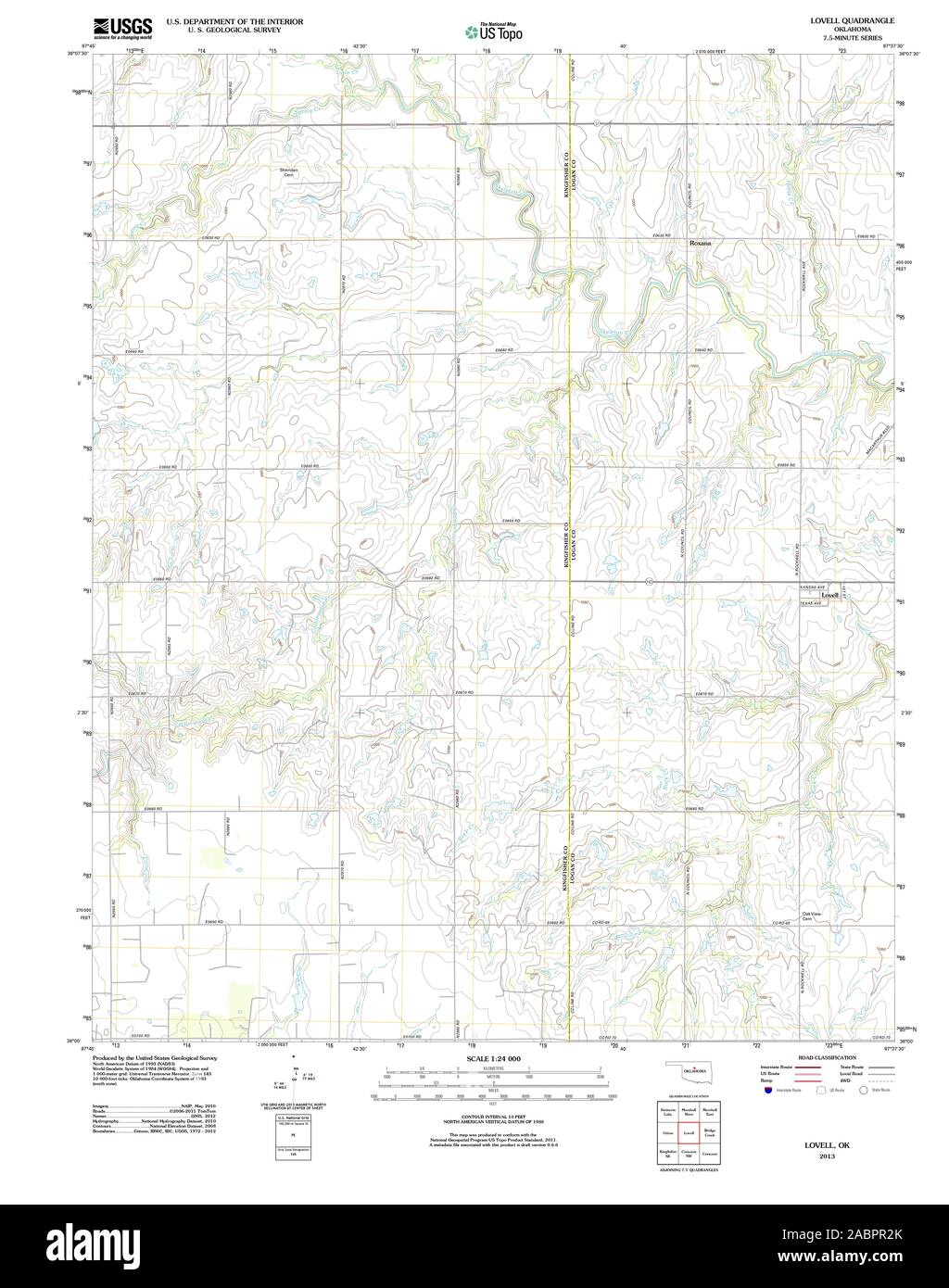 USGS TOPO Map Oklahoma OK Lovell 20130109 TM Restoration Stock Photo