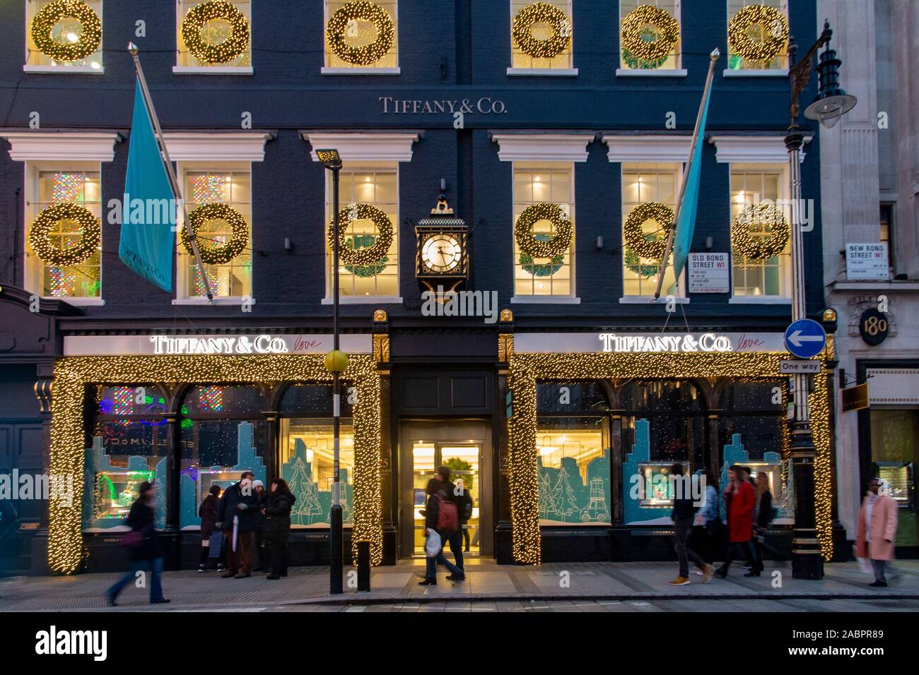 Christmas decorations cover the Tiffany store in Old Bond Street, London  Stock Photo - Alamy