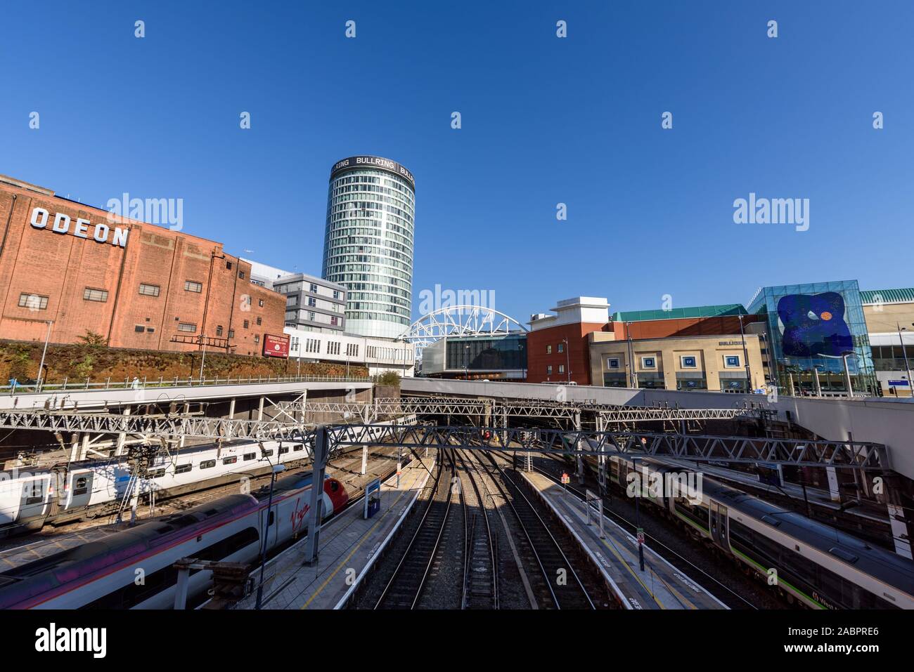 NEW STREET STATION, BIRMINGHAM, ENGLAND-FEB 25,2018: Overlooking the railway lines which lead into Birmingham New Street station towards the Grade 2 l Stock Photo