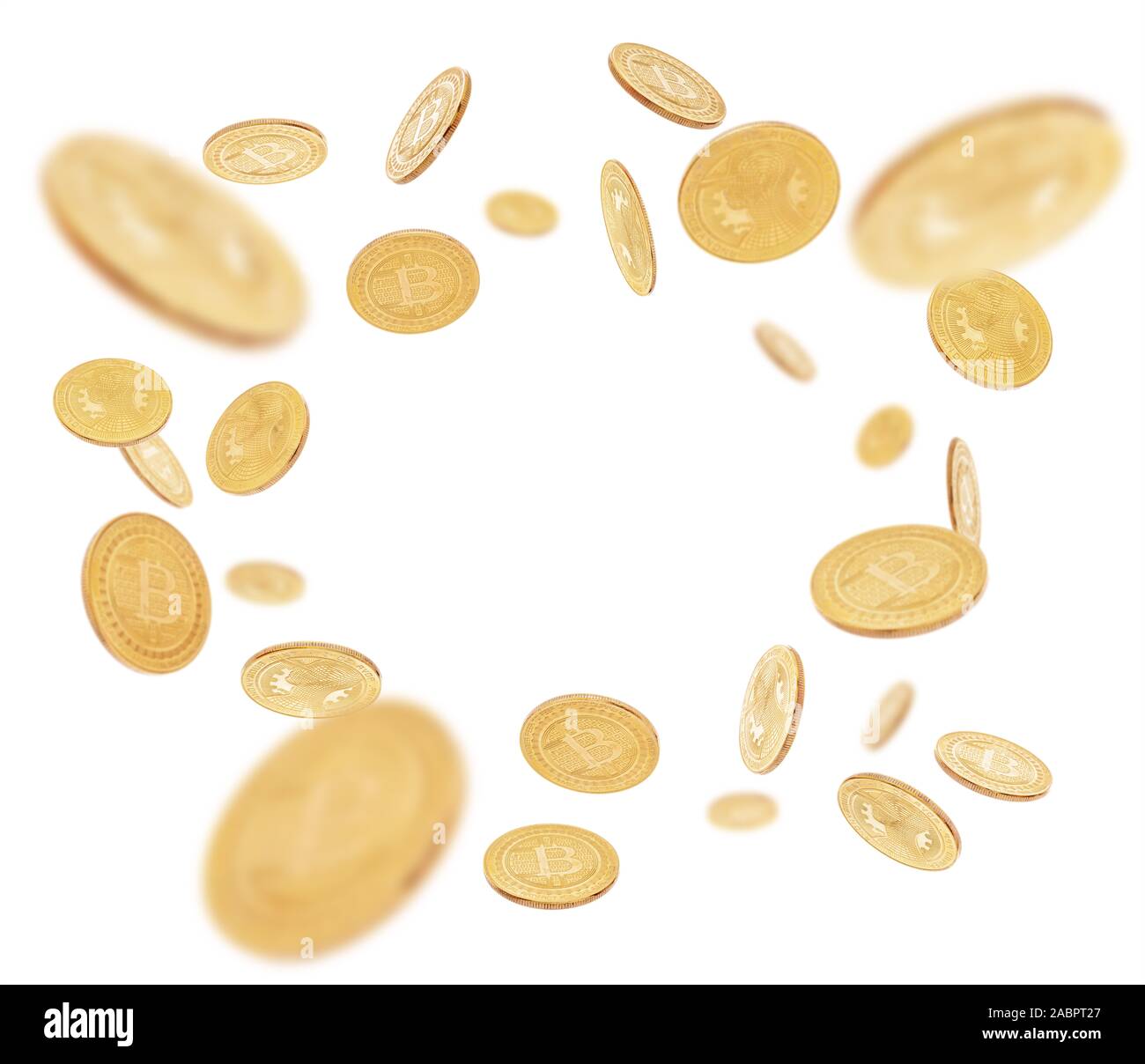 Gold cryptocoin Bitcoin explosion. Isolated on white Stock Photo - Alamy