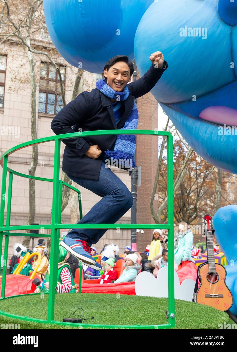 New York, NY November 28, 2019 Josh Dela Cruz rides float Blue's