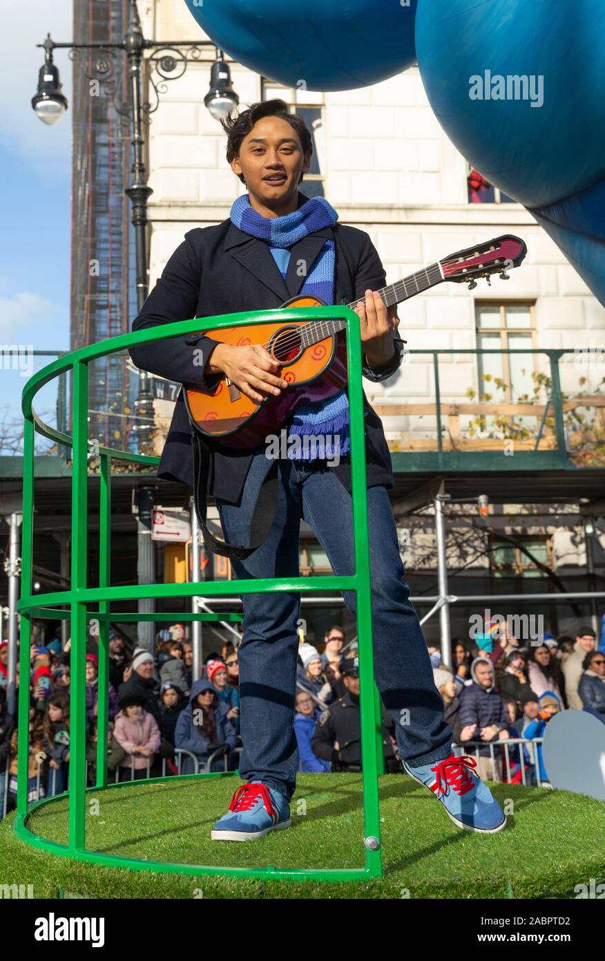 New York, NY November 28, 2019 Josh Dela Cruz rides float Blue's