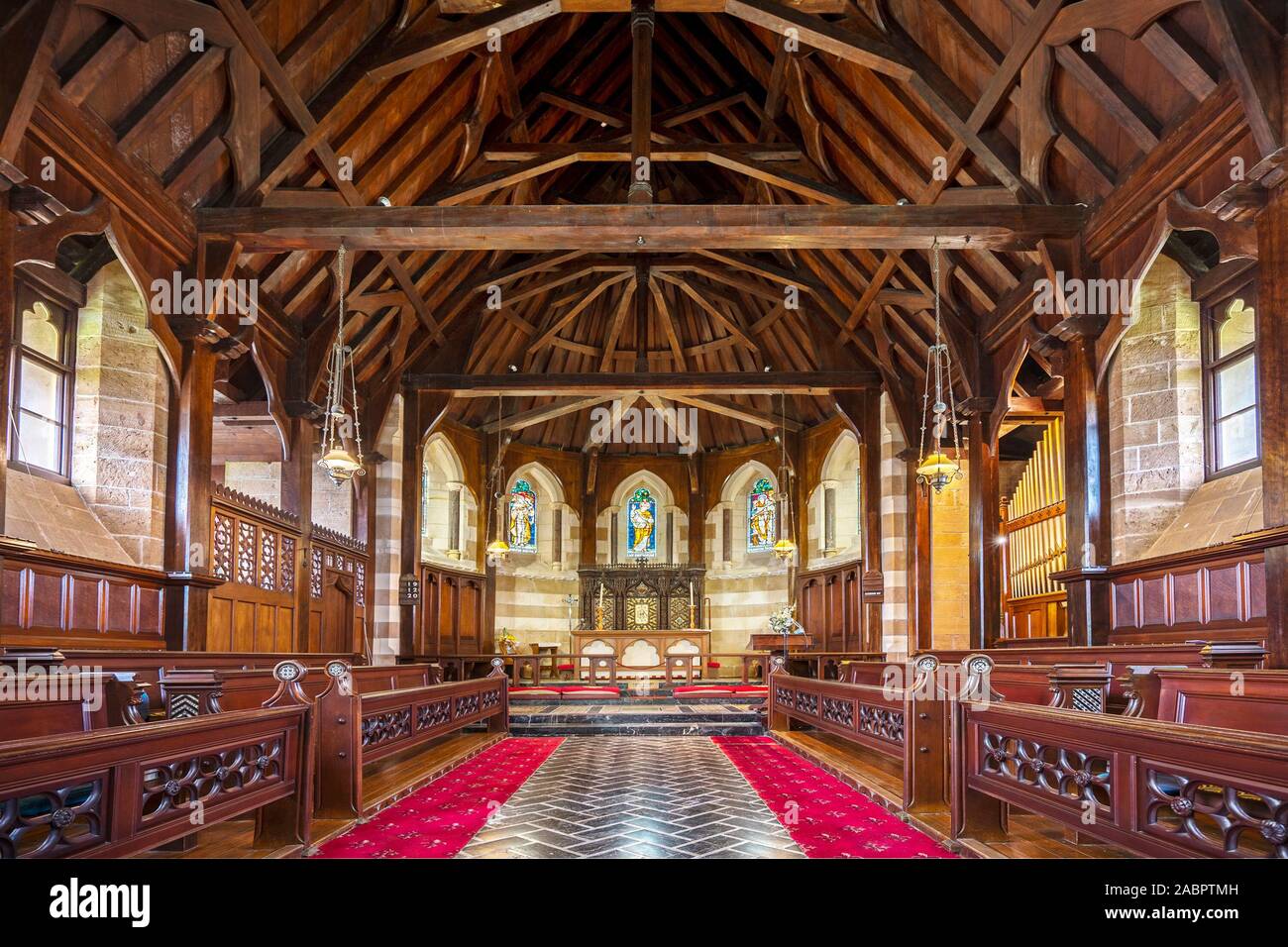 Interior of St Barnabas Chapel, once the mother church of the Melanesian Mission, built between 1875 and 1880. Norfolk Island, Australia Stock Photo