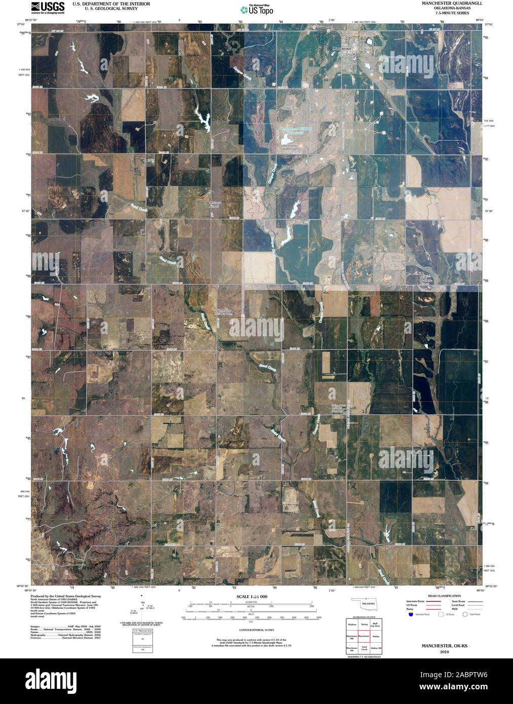 USGS TOPO Map Oklahoma OK Manchester 20100312 TM Restoration Stock Photo