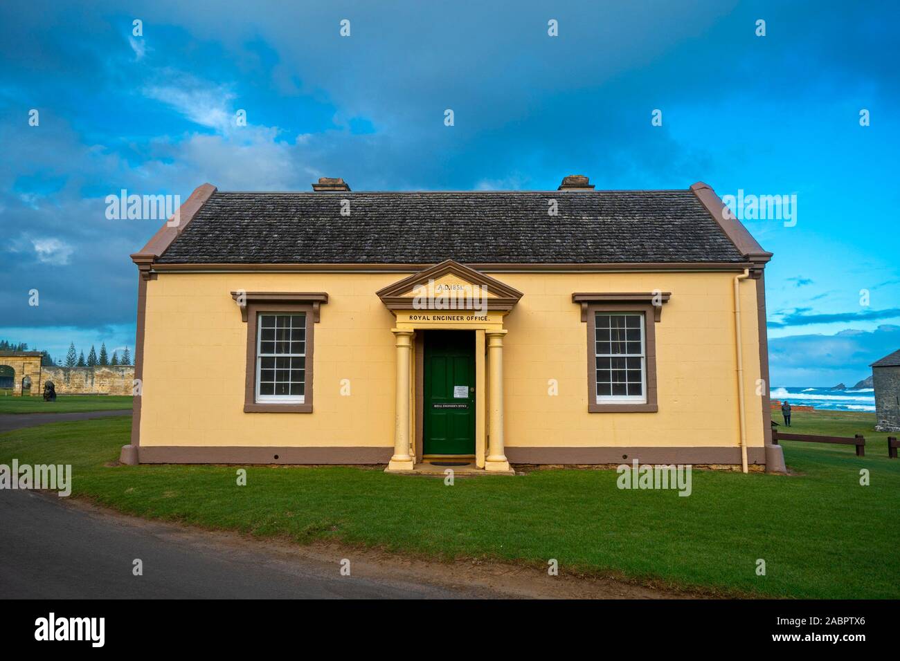 Former Royal Engineers Office now a bookshop and cafe in Kingston and Arthur’s Vale Historic Area. Norfolk Island, Australia Stock Photo